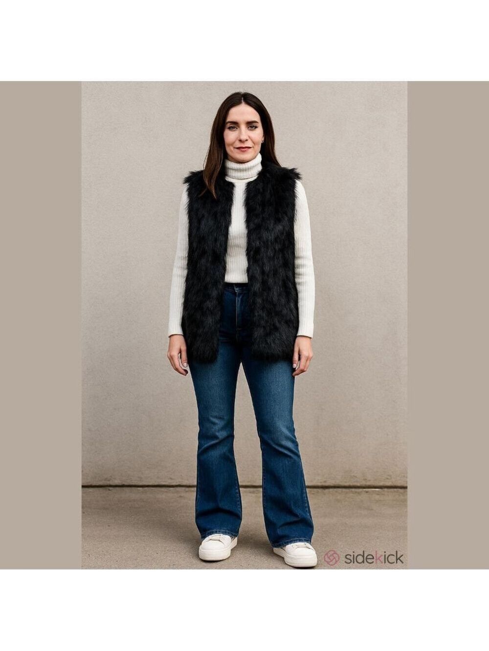 Women's NAPA VALLEY NWT Black Faux Fur Front, Knit Back Vest Size Large